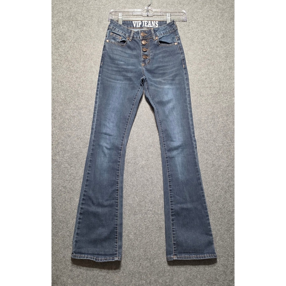 VIP Jeans Womens High Rise Flare Leg Medium Wash Button Fly Denim Size 1/2